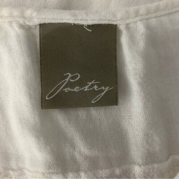 Poetry White Cotton Long Sleeve Ruffle Front Textured Boho Blouse UK 16 US L - Picture 5 of 6